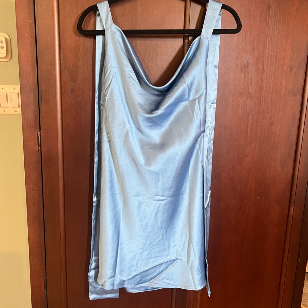 Cowl Neck Halfer Slip Dress — Light Blue